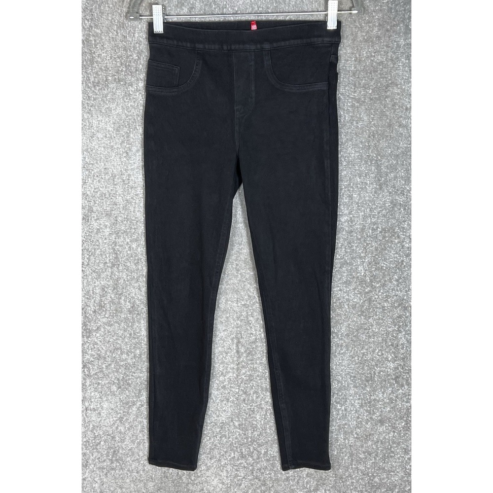 Spanx Jean-ish Ankle Leggings Womens Sz Small Black Pull On Stretch Back Pockets